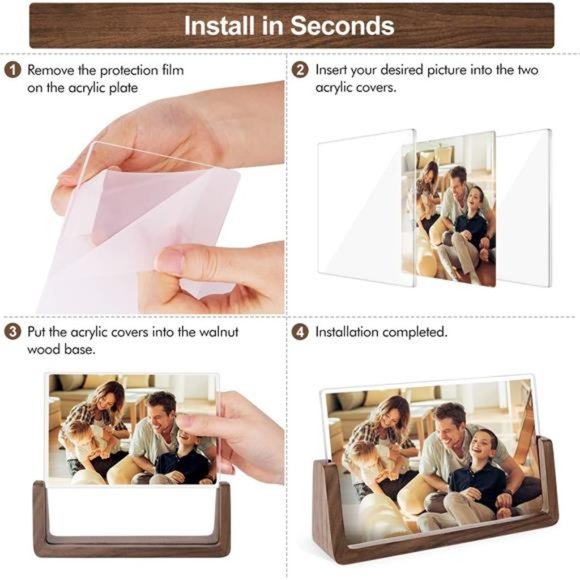 Picture Frame 2 Pack - Rustic Wooden Photo Frames with Walnut Wood Base - Picture 5 of 6